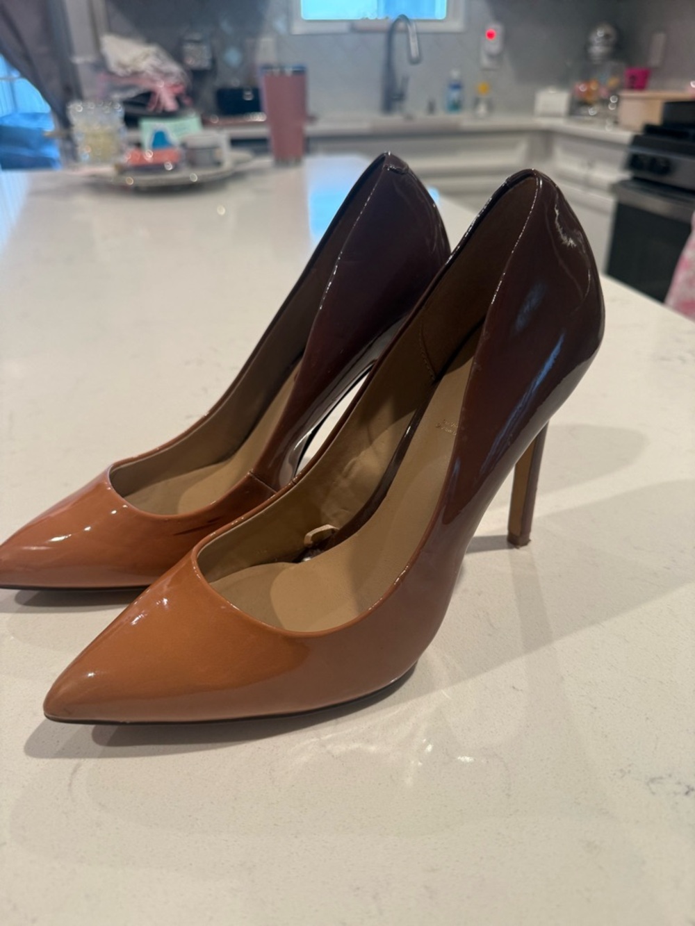Aldo Two-Tone Brown Patent Pointed-Toe Pumps